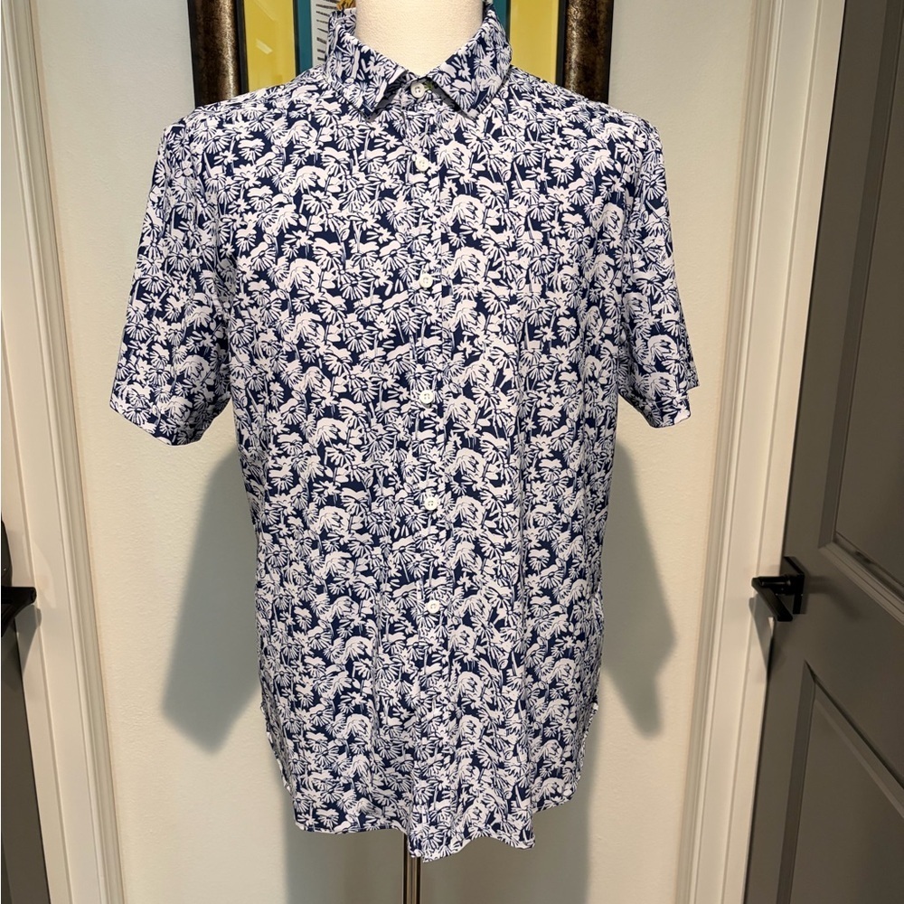 Robert Graham Men's Blue White Modern Floral Shirt Size L